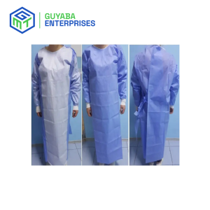 Reinforced Sterile Gown with water-proof material and full coverage design for surgical protection.